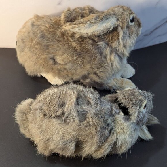 Fur Rabbit Figurines Set Of 2 Made From Domesticated Rabbit/Goat Fur realistic - Picture 2 of 9
